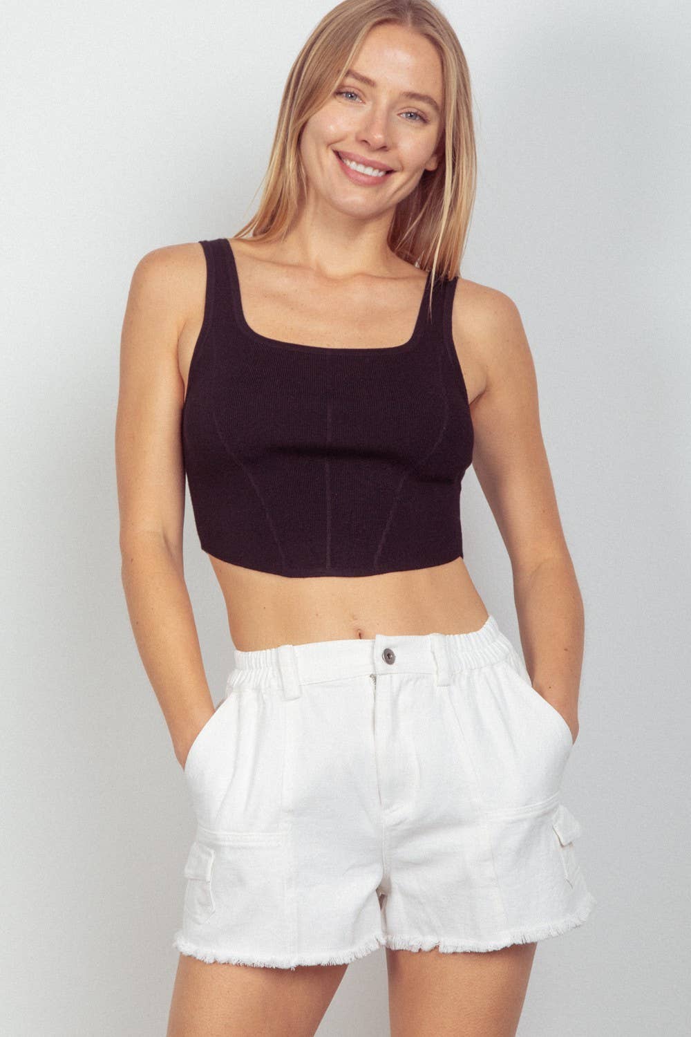 VERY J - Wholesale Tank Top - Women's - 12W2999N-Square Neck Crop Fitted Sweater Knit Tank Top4