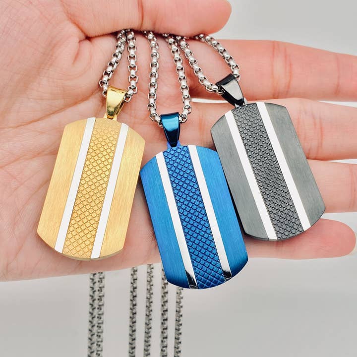 Stainless Steel Necklace Checker Dog Tag Pendant for wholesale by Mio Queena