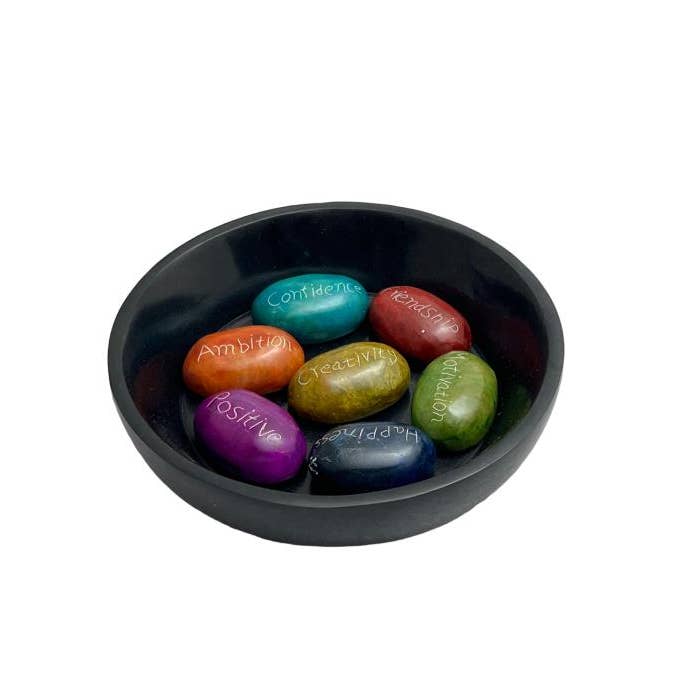 Zenn Black Bowl With Seven Chakra Colour Pebbles Pebble-300 for wholesale by International Gifts Ltd.
