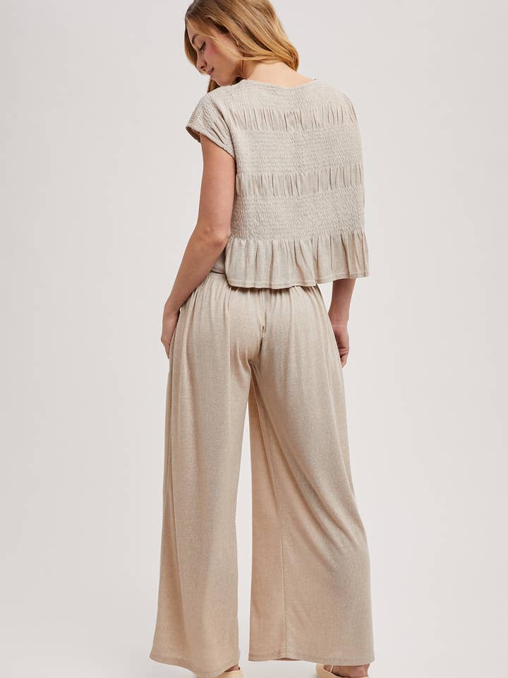 Bluivy - Wholesale Top & Pant Set (NOT Loungewear) - Women's - RELAXED KNIT SMOCKED TOP AND WIDE PANTS SET