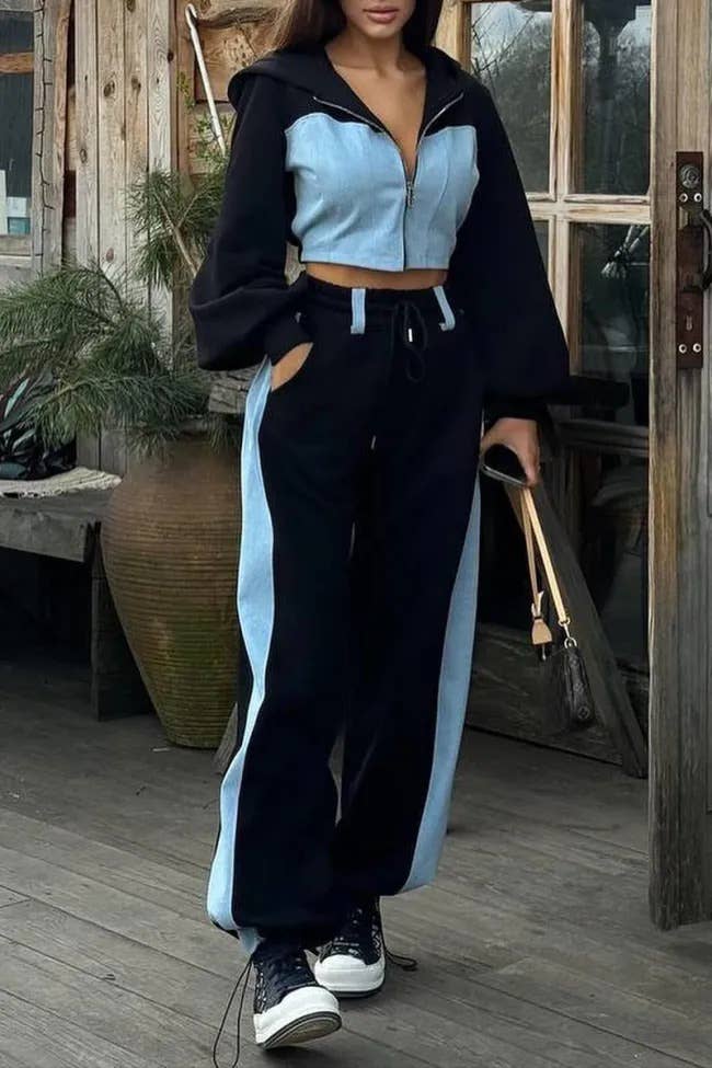 Flarix - Wholesale Tops Set - Women's - Colorblock Zip-Up Hoodie Two-Piece Set3