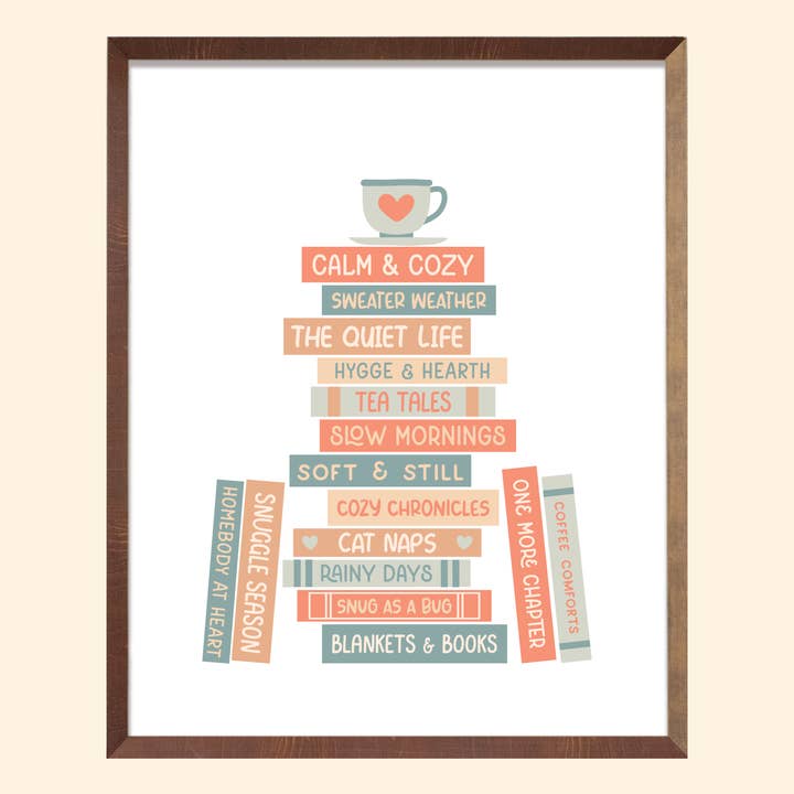 Stampa d'Arte di Pila di Libri Accogliente per la vendita all'ingrosso da parte di Chapter & Craft Studio