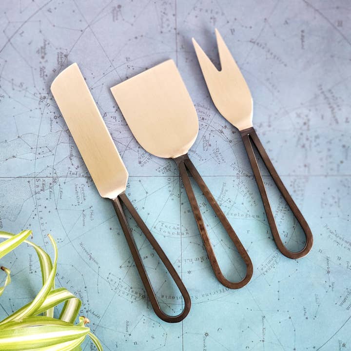 Gibb & Daan - Wholesale Cheese Spreader - Loop Cheese Knife Set - Gold, Black & Rose Gold Handles