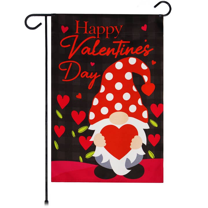 Garden Flag Valentine's Day Gnome Holding Red Heart 12x18 IN for wholesale by G128
