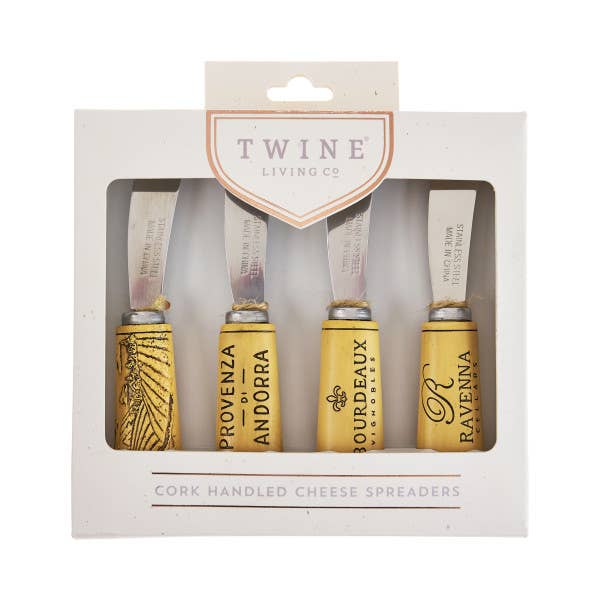 Twine - Wholesale Cheese Spreader - Cork Themed Stainless Steel Cheese Spreaders - Set of 4