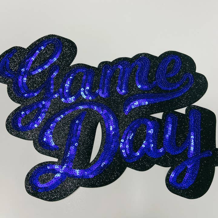 TEELUX - Wholesale Patch - 11” GAME DAY script in BLUE - SEQUIN Patch