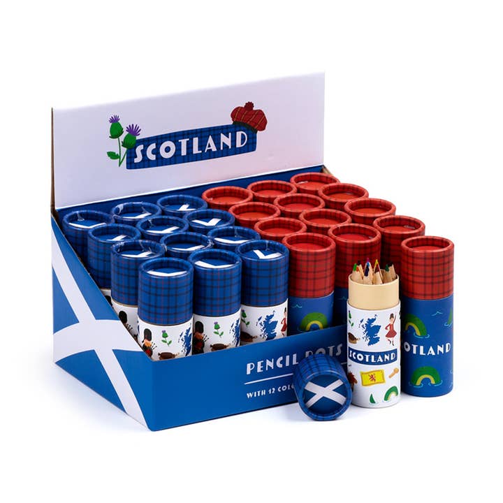 Portalápices de recuerdo de Escocia con 12 lápices de colores para venta al por mayor de Puckator Ltd