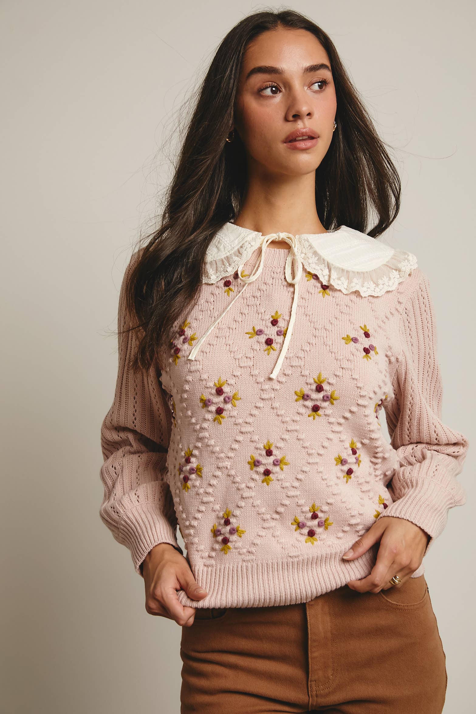 Forte - Venta al por mayor Jersey de punto - Mujer - Jersey de Punto con Mangas Abullonadas Bordadas FSW000722