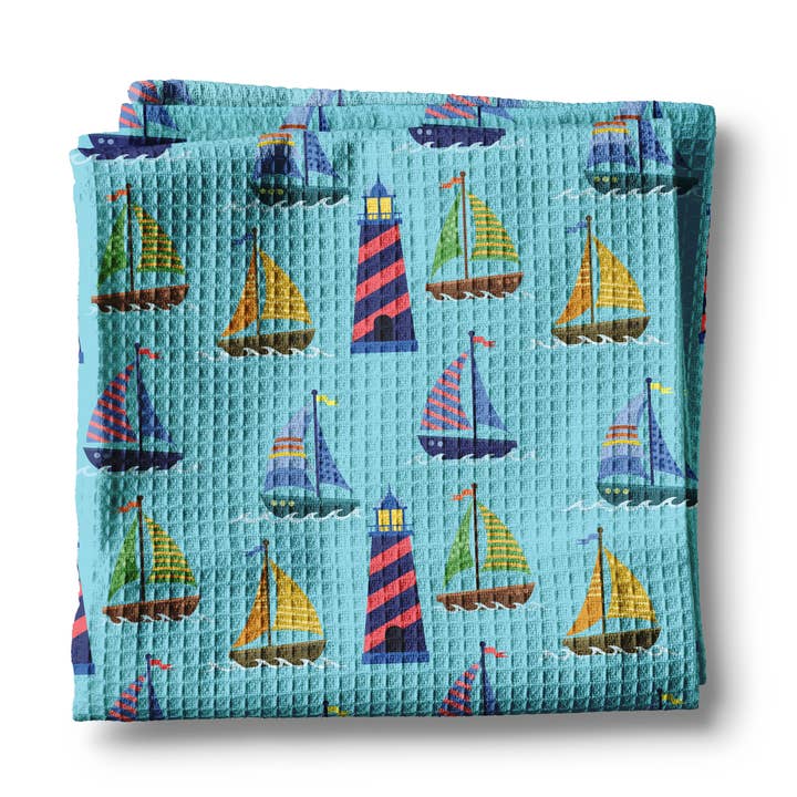 Nautical Sailboat Anchor Beach Ocean Kitchen Towel Waffle for wholesale by Canary Road