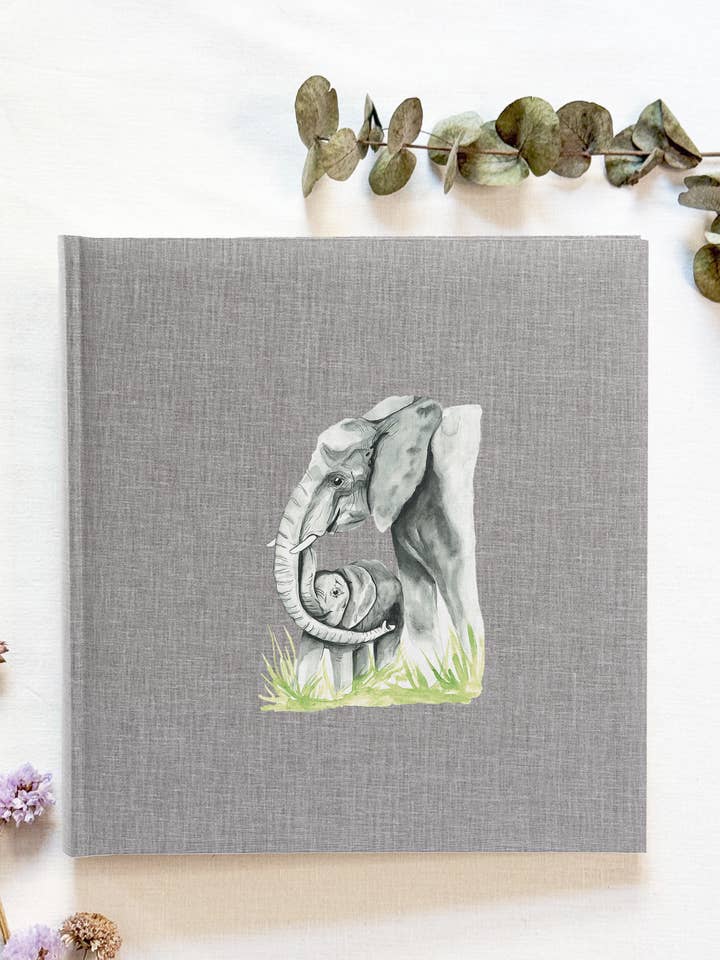 Album photo premium famille éléphant – Lin gris pour la vente par MiniDei
