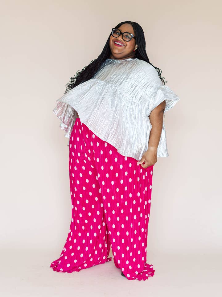 Nettle Studios - Wholesale Pants - Women's - Size Inclusive Hot Pink & White Polka Dot Pleated Flare Pant5