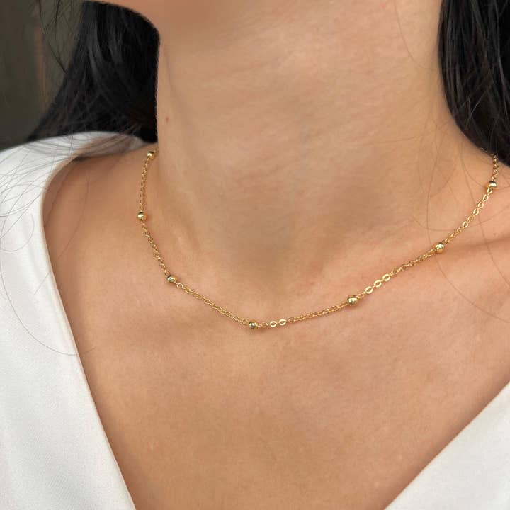 Rossie Jewellery – wholesale Beaded/pearl necklace – 14k Gold Filled Minimalist Beaded Satellite Chain Necklace3
