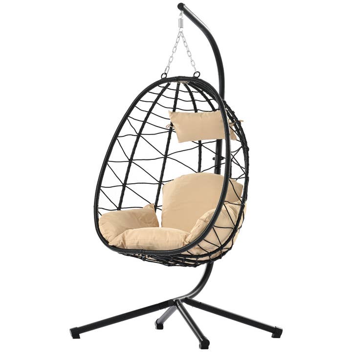 39F Inc. - Wholesale Egg Chair - Beige Wicker Hanging Egg Chair with Stand for Indoor Outdoor15