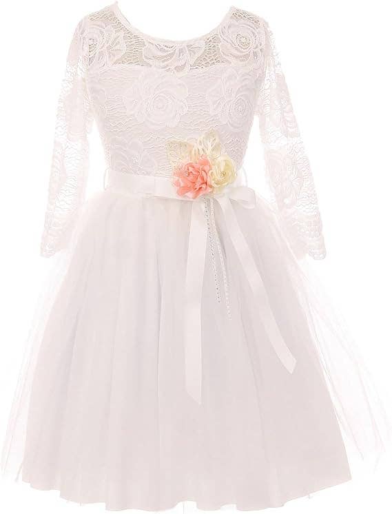 iGirlDress - Wholesale Dress - Kids - Little Girls 3/4Sleeve Floral Lace Corsage Flower Girl Dress18