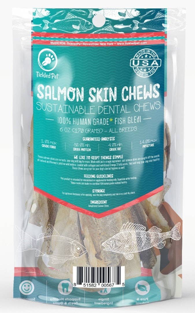 TickledPet - Wholesale Pet Treats - Dog - Salmon Skins 6 oz retail bag1