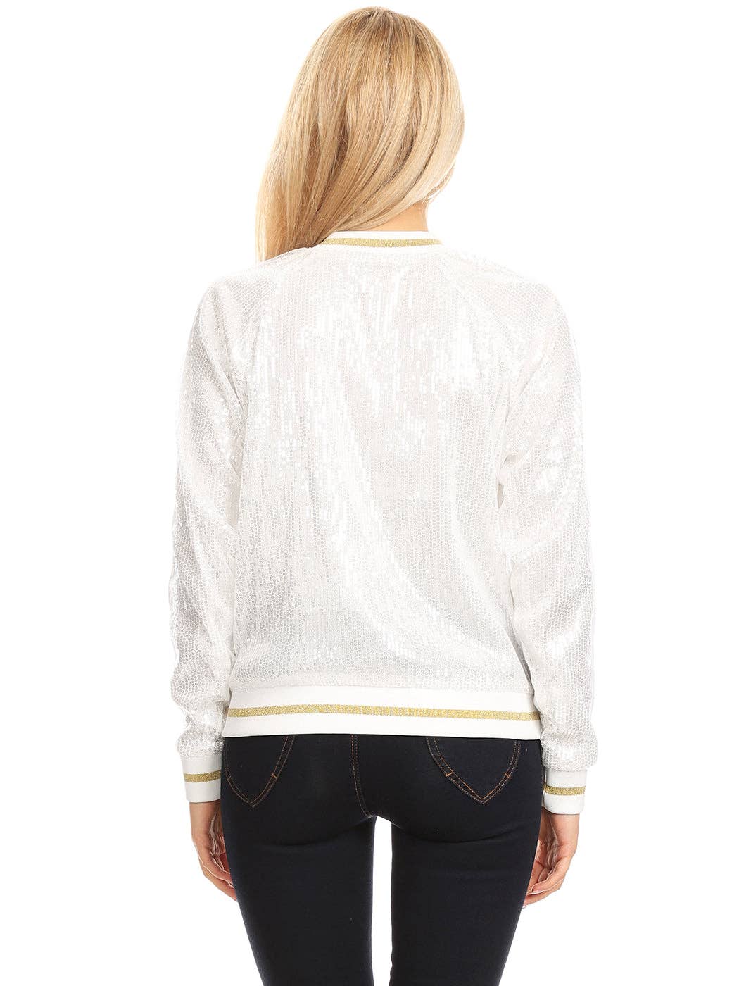 Anna Kaci Wholesale - Wholesale Varsity/Baseball Jacket - Women's - Striped Metallic Sequin Varsity Jacket7