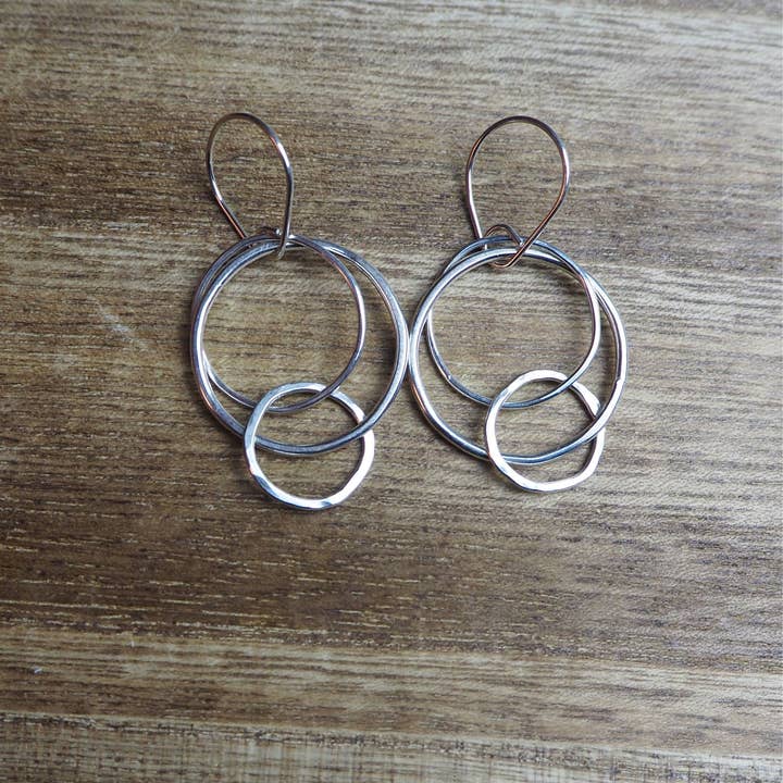 DK Originals - Wholesale Dangle Earrings - Three ring sterling silver earrings with handmade ear wire4