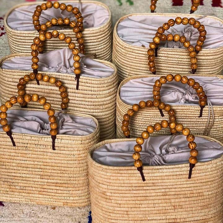 King Of Handmade - Wholesale Beach Bag - Handcrafted Moroccan Raffia Bags with Wooden Bead Handles