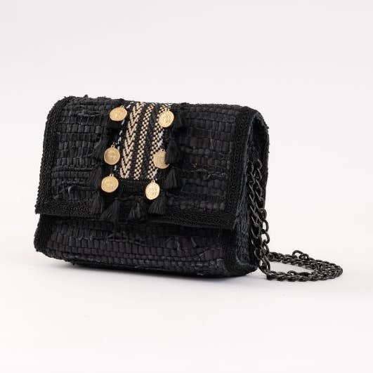 Schoudertas Straw Collection van echt leer met jute etnisch ontwerp voor wholesale door Elektra's Workshop