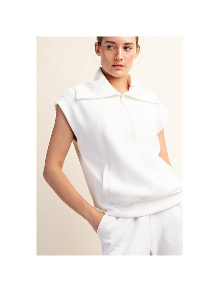 Rae Mode - Wholesale Athletic Top - Women's - MODAL SCUBA SHORT SLEEVE QUARTER ZIP TOP