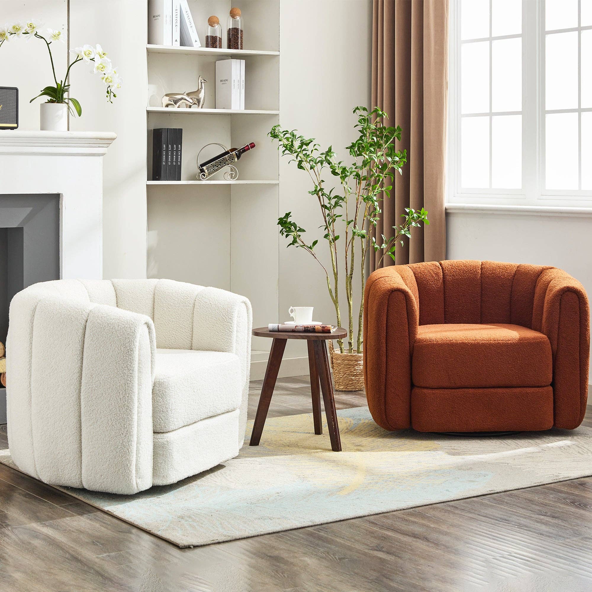 Orange County Decor - Wholesale Chair - Swivel Accent Barrel Chair, Modern Round Armchairs With Upholstered, Comfy Swivel Accent Chair For Living Room Brown Teddy5