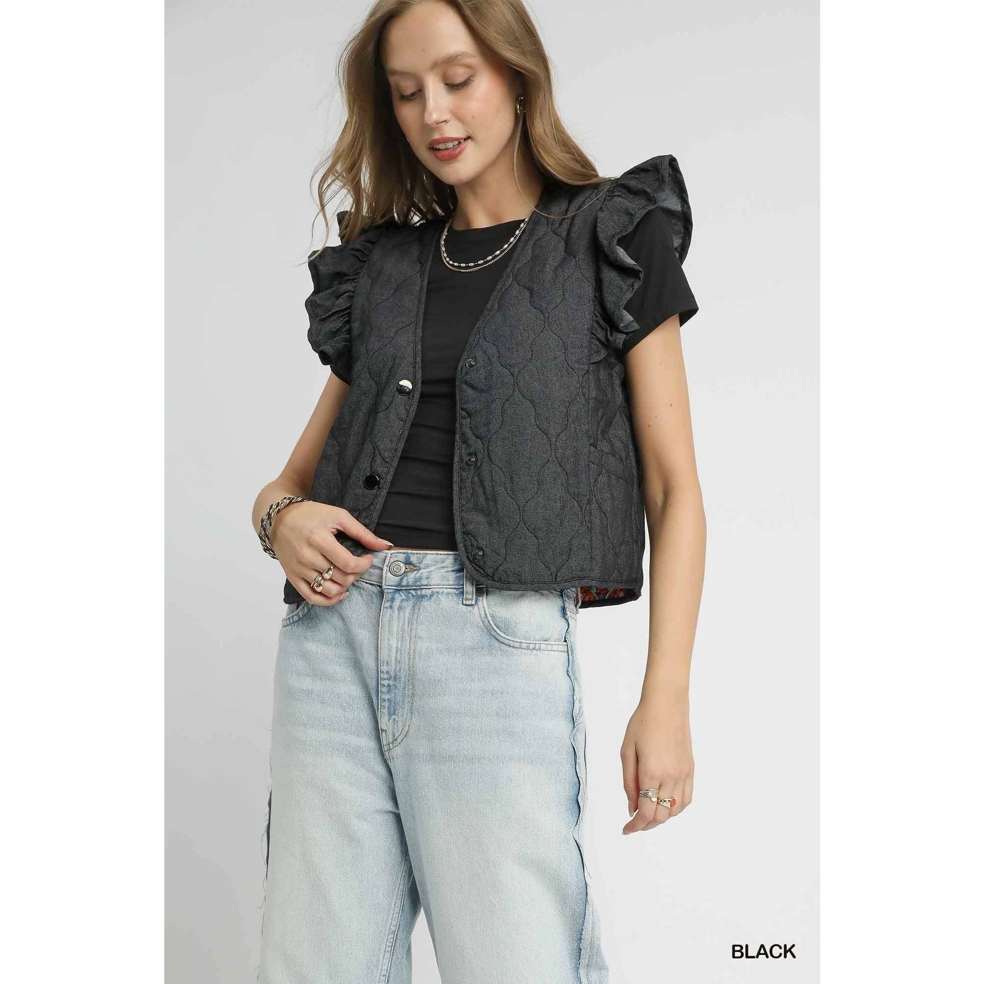 STYLE USA – Engroshandel Vest - Dame – Quiltet vest med flæseærmer0