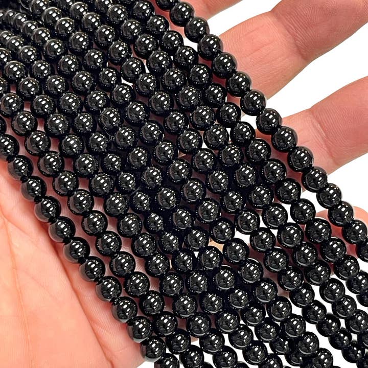 Zwarte Onyx Kralen 4mm 6mm 8mm Gladde Ronde, 15,5” Streng, voor wholesale door TRIVENI USA INC