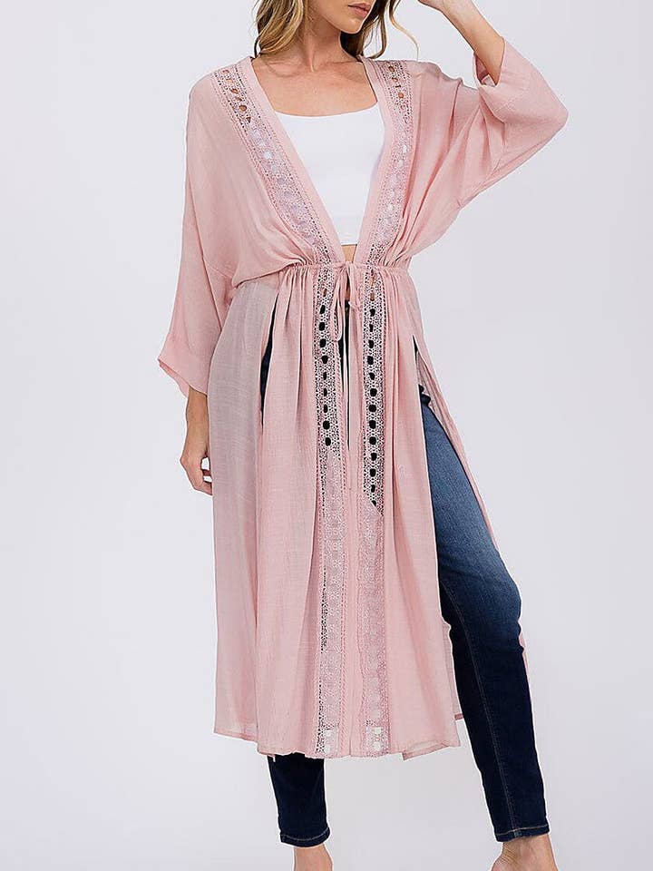 Cardigã de manga comprida com abertura frontal e laço com racha por atacado de ROUSSEAU