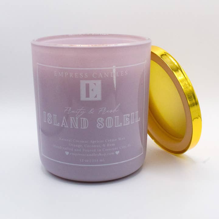 Natural Nontoxic & Vegan Long Burning Time Coconut Pineapple Rum "Island Soleil" Candle for wholesale by Empress Candles