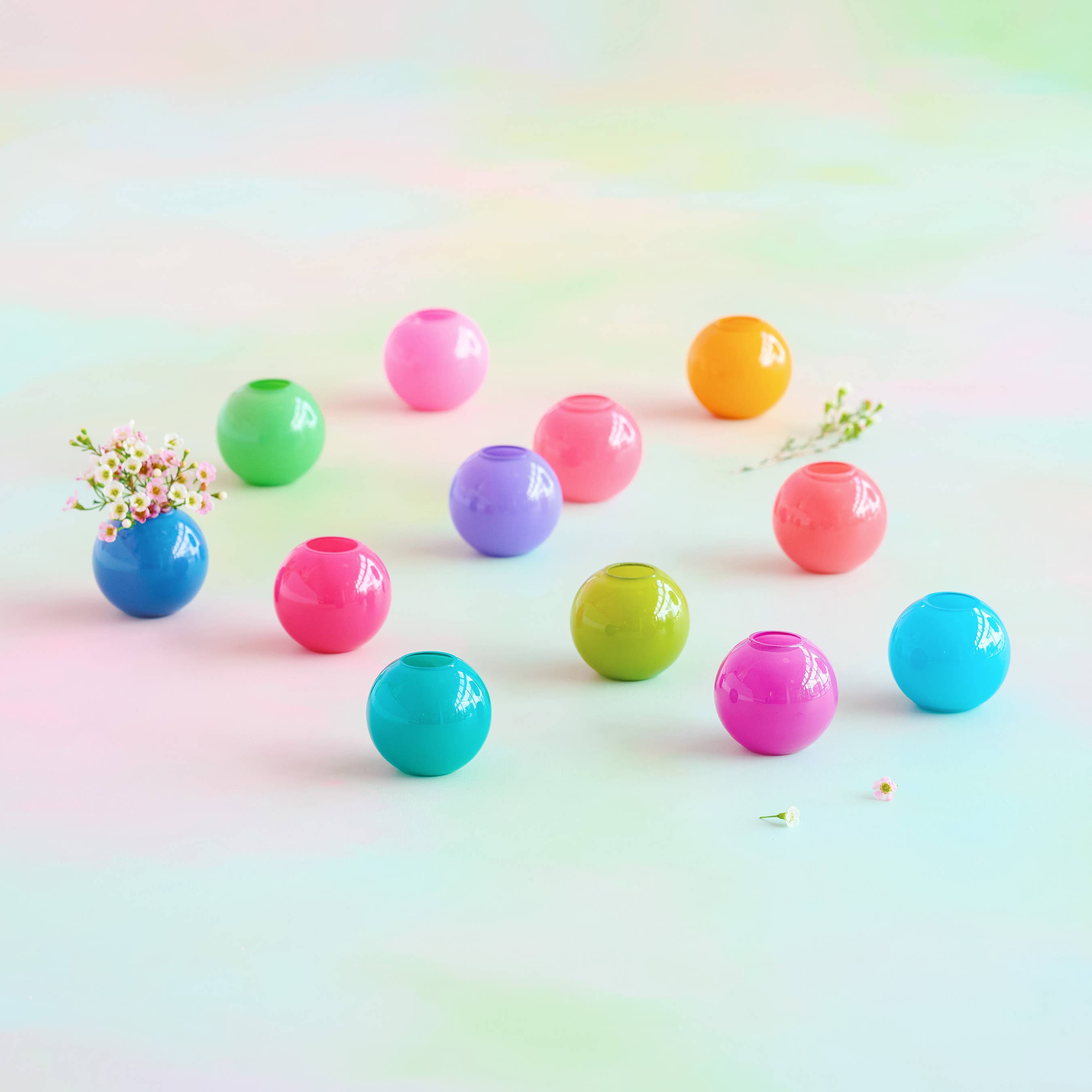 Glitterville - Wholesale Vase - Glitterville Sugar Plum Ball Vase,12 Asst, Glass, 3"0