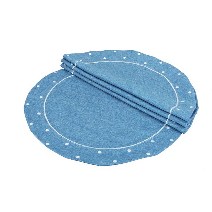 Xia Home Fashions & Manor Luxe - Vendita all'ingrosso Tovagliette - Set di 4 tovagliette rotonde a pois ricamate, 40,6 cm