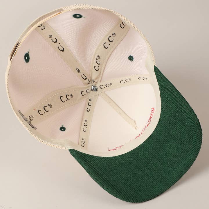 Fashion City - Wholesale Baseball cap – Unisex - Merry Text Embroidery Two-Tone Corduroy Cap7