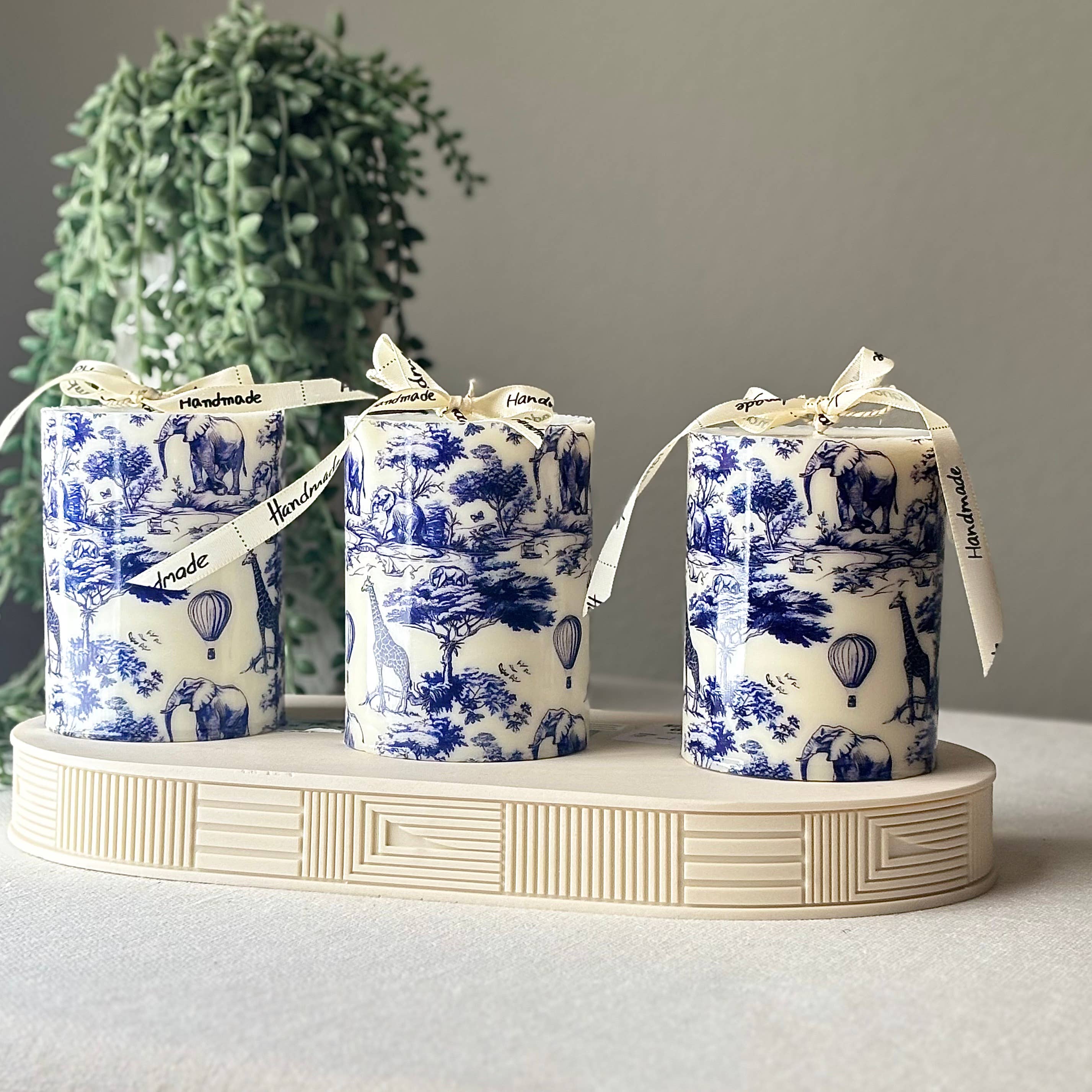 OH MY BOX - Wholesale Pillar Candle - Toile Safari Candle | Elegant Home Decor Gift1