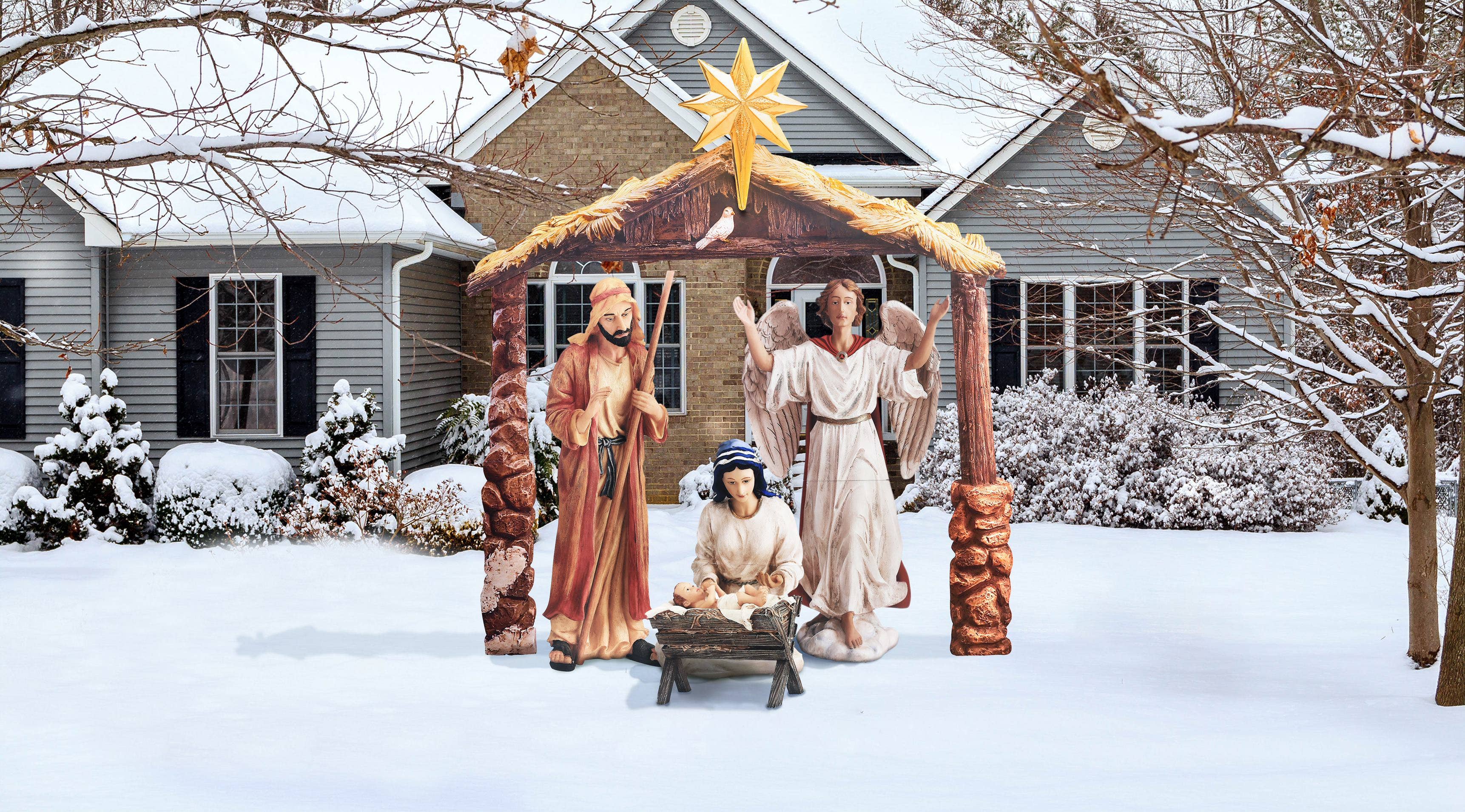 Three Kings Gifts - Wholesale Christmas Decoration - Four Piece Holy Family Outdoor Real Life Nativity1