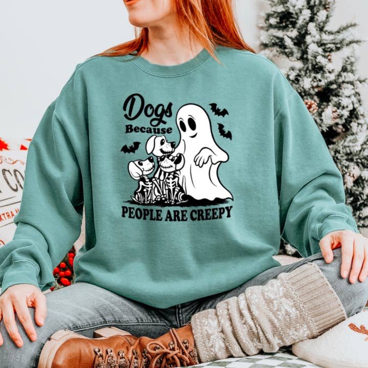 Dogs, Because People Are Creepy Sweatshirt - Halloween Crew for wholesale by Woofingtons & Company