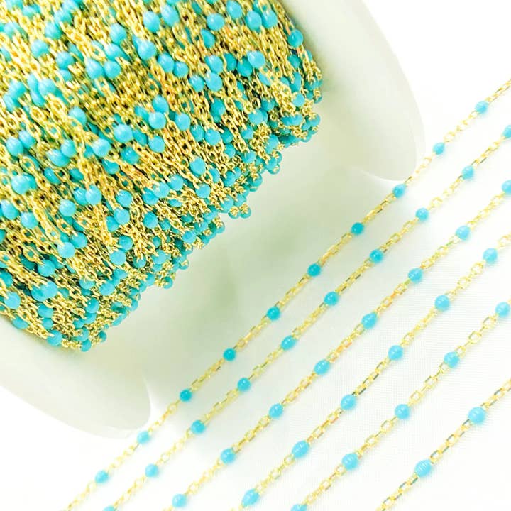 Jewels & Chains - Wholesale Link & Chain Necklace - Gold Plated Enamel Turquoise Cable Chain. V203TURGP