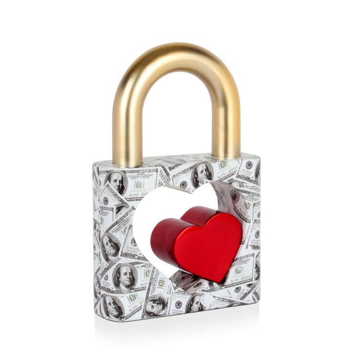 Skulptur „Vorhängeschloss“ aus Kunstharz, goldfarben für den Großhandel von ADM Home Decoration