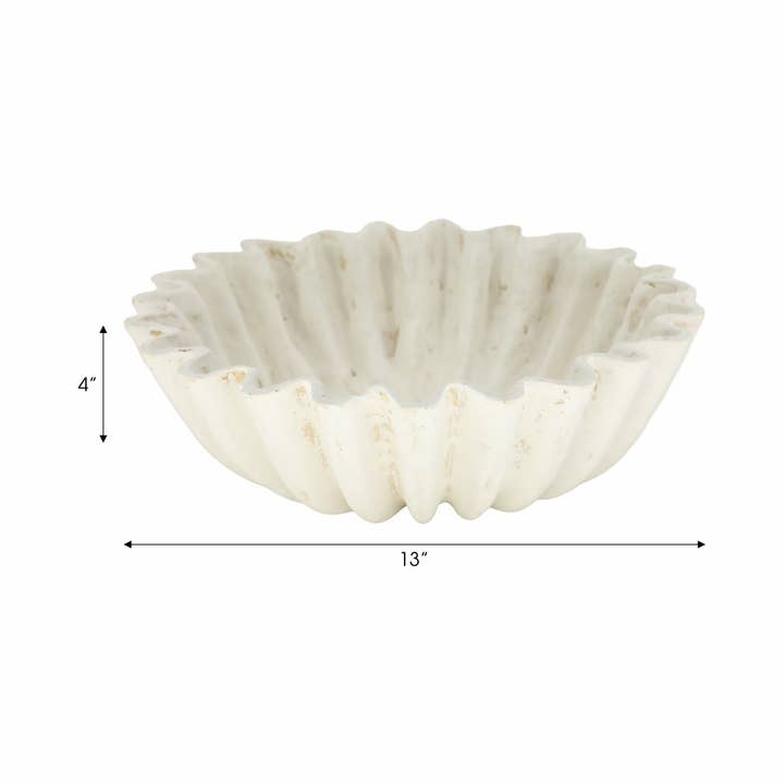 Sagebrook Home - Wholesale Decorative Plate/Dish/Bowl - Decorative Bowl - White Paper Mache Modern Fluted, 13 in.3