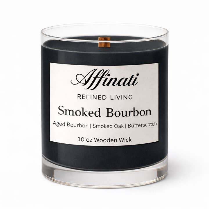 Candela con Stoppino in Legno al Bourbon Affumicato – Lusso 10 oz Miscela di Soia | Affinati per la vendita all'ingrosso da parte di Affinati