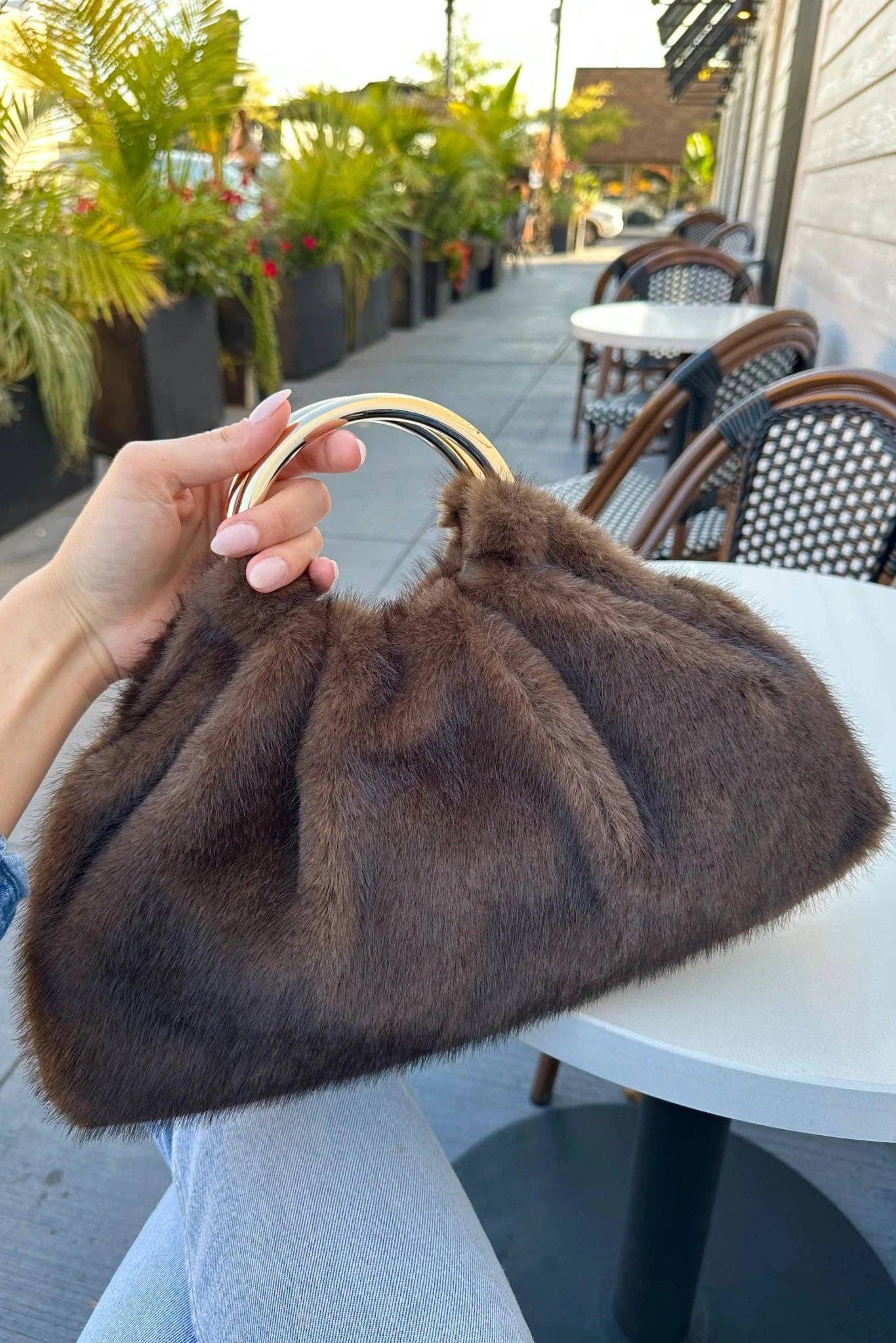 MiMi Wholesale - Wholesale Clutch Bag - Women's - 28823F Faux Fur Clutch Bag With Ring Handle3