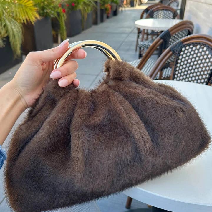 MiMi Wholesale - Wholesale Clutch Bag - Women's - 28823F Faux Fur Clutch Bag With Ring Handle3