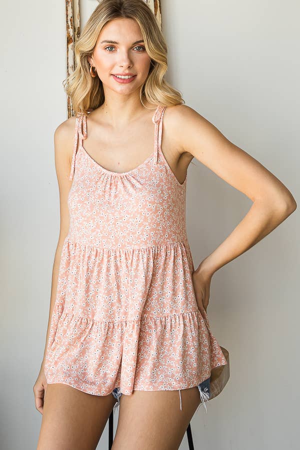 7th Ray - Wholesale Tunic - Women's - Floral Tiered Babydoll Adjustable Tie Flared Cami Top T478425