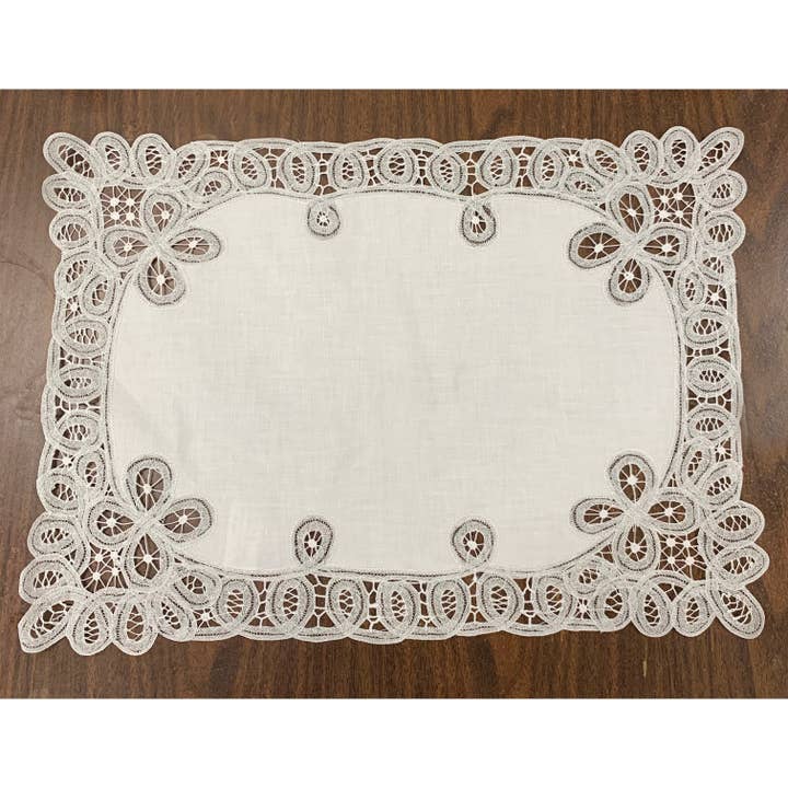 Peking Handicraft – wholesale Placemat – Handmade Battenburg Lace Silver Placemat