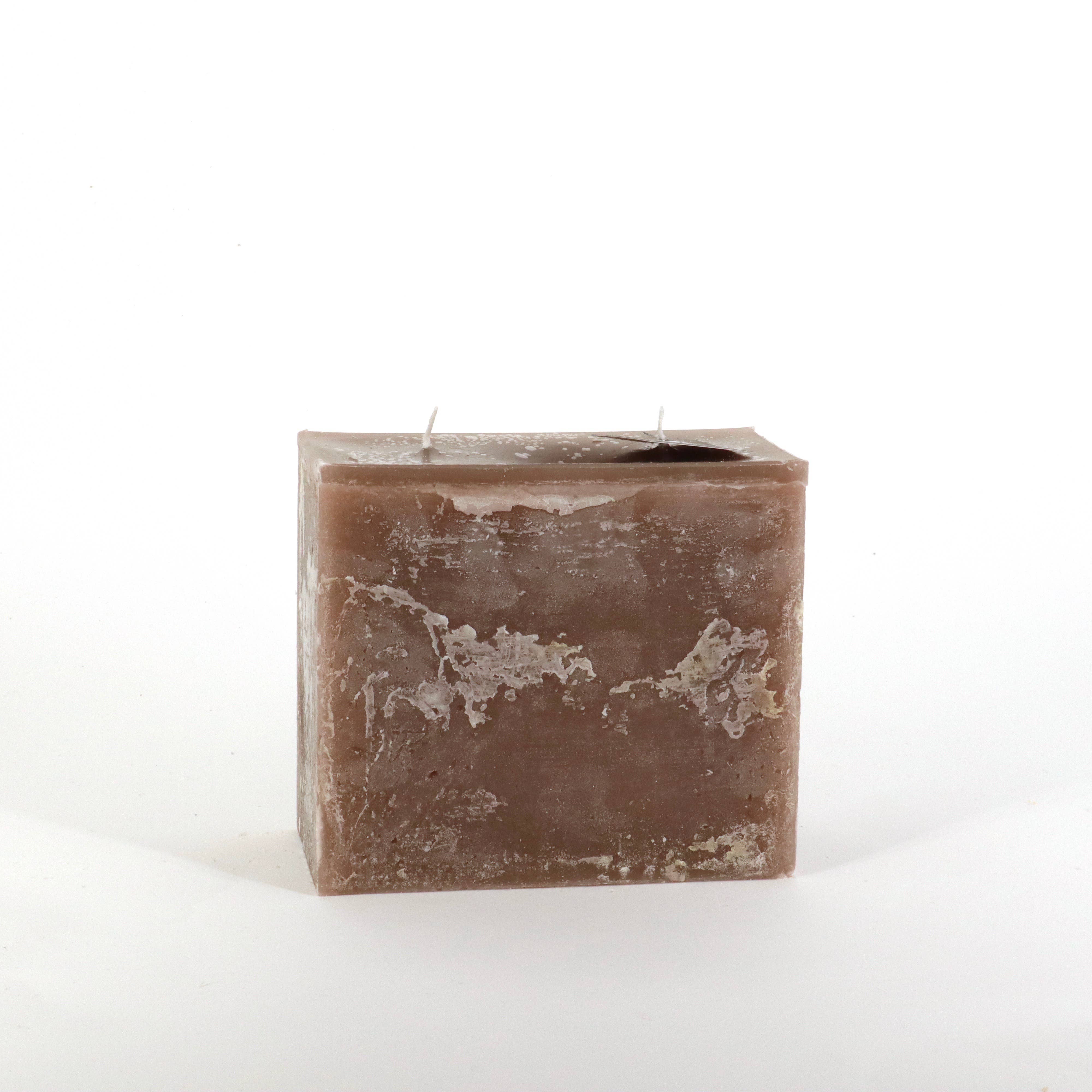 Rectangle 2-Wick Pillar Candle 6.3"x5.15"x3.15" Opaque for wholesale on Faire0