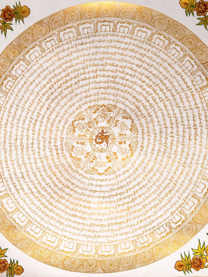 Thangka de Mandala de Mantra Blanco y Dorado para venta al por mayor de Lucky Thanka