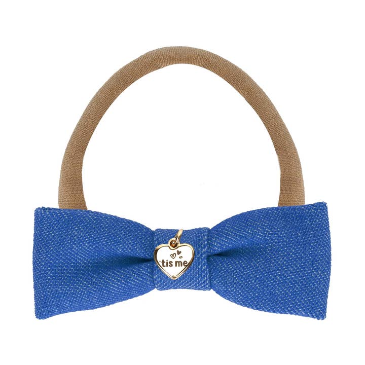 Blue Denim Bow Tie Nylon Headband for wholesale by 'tis me