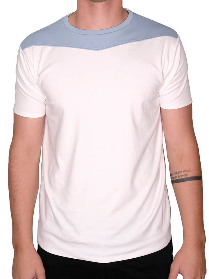 Gola redonda de manga curta (branca e azul celeste) por atacado de SpearPoint Apparel