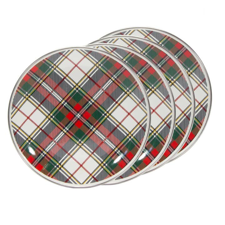 Crow Canyon Home - Wholesale Salad Plate - Golden Rabbit Enamelware S/4 Highland Plaid Sandwich Plates1