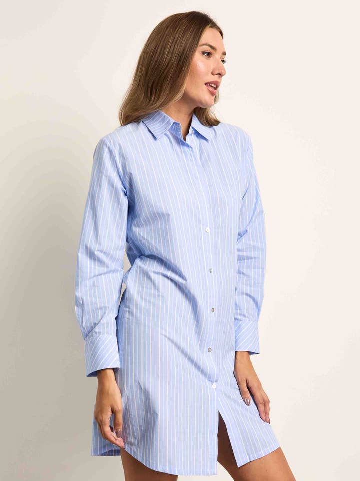 Chemise de nuit à rayures craie en coton CRD0032-A pour la vente par Cottonreal