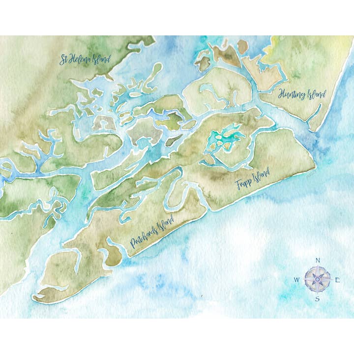 Fripp Island SC Hand-Painted Watercolor Map - Art Print for wholesale by Molly Joseph Fine Art